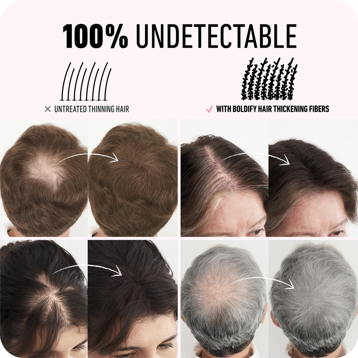 Boldify Hair Fibers Medium Brown with hair styling tools