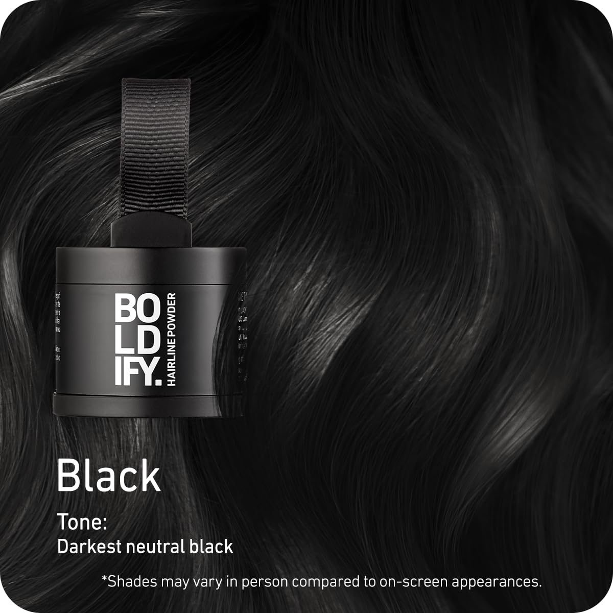 Boldify Hairline Powder Black 4g compact open showing powder