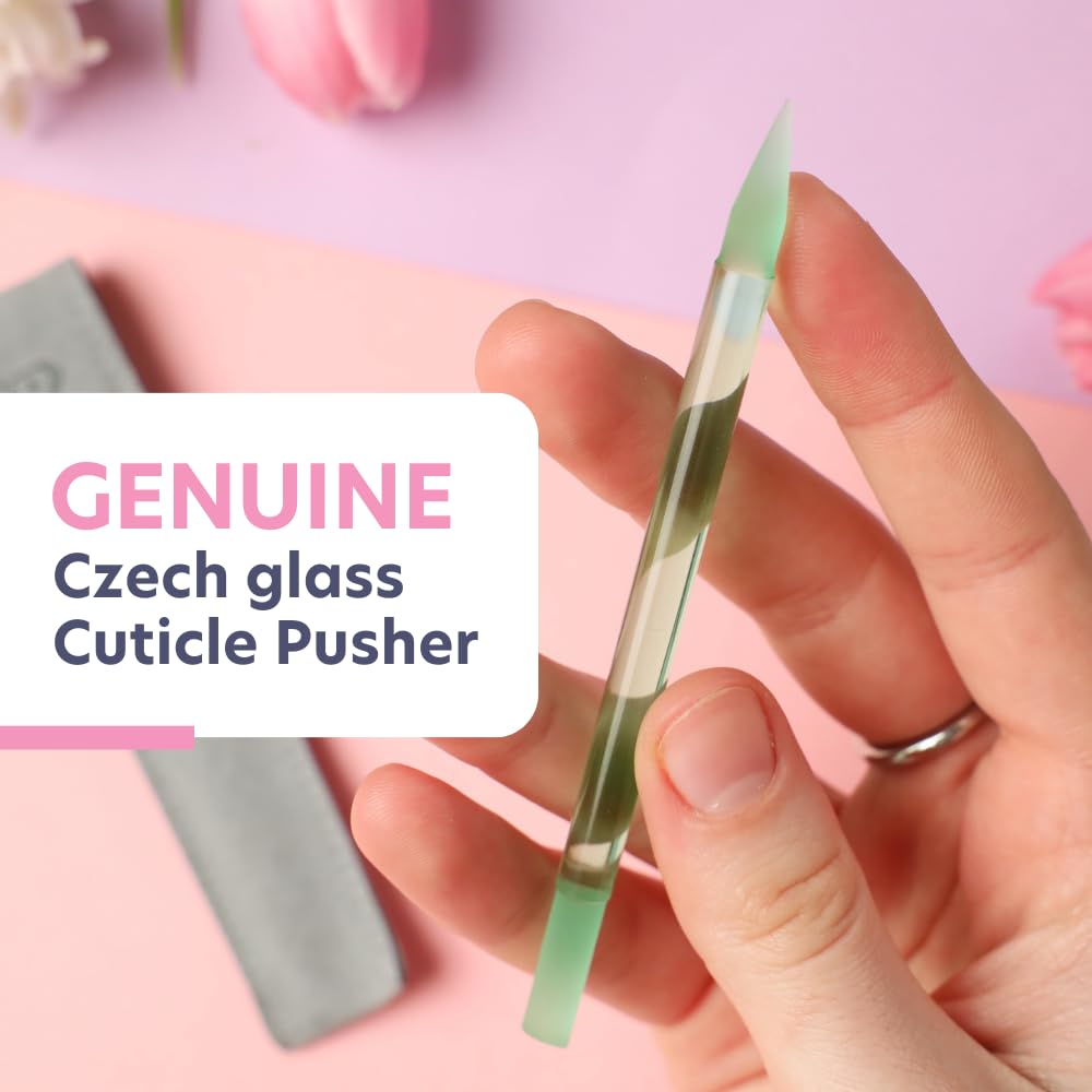 BONA FIDE BEAUTY Czech Glass Cuticle Pusher jade dual-ended design