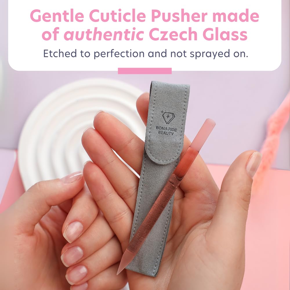 BONA FIDE BEAUTY Czech Glass Cuticle Pusher with protective pouch
