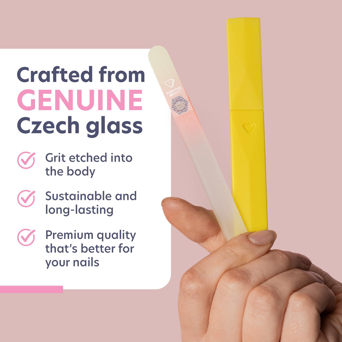 BONA FIDE BEAUTY Czech Glass Nail File close-up of the filing surface
