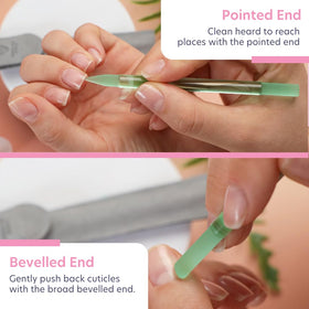 BONA FIDE BEAUTY Glass Cuticle Pusher close-up of slanted side