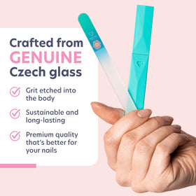 BONA FIDE BEAUTY Glass Nail File Aqua close-up of the grit