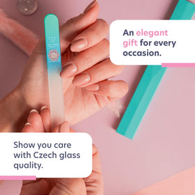 BONA FIDE BEAUTY Glass Nail File Aqua with packaging