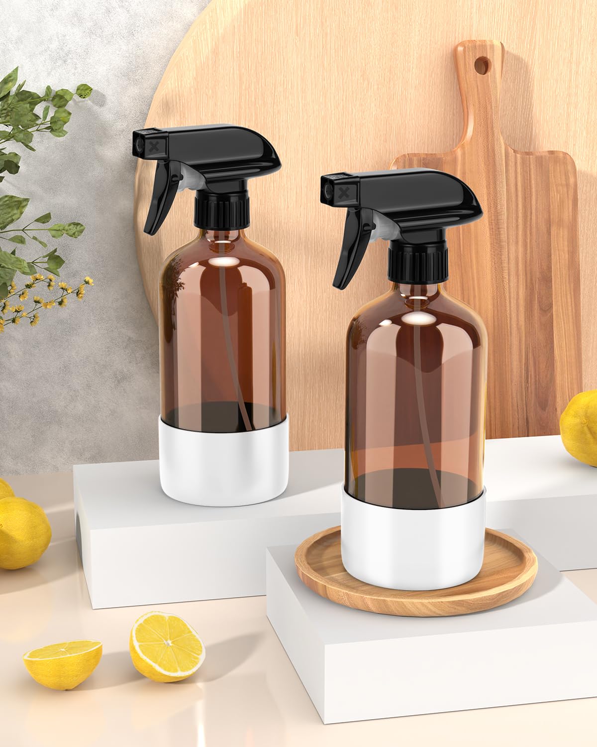 Bontip Amber Glass Spray Bottle displayed in a bathroom setting