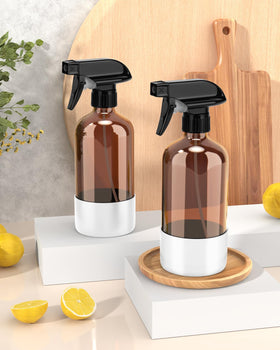 Bontip Amber Glass Spray Bottle displayed in a bathroom setting