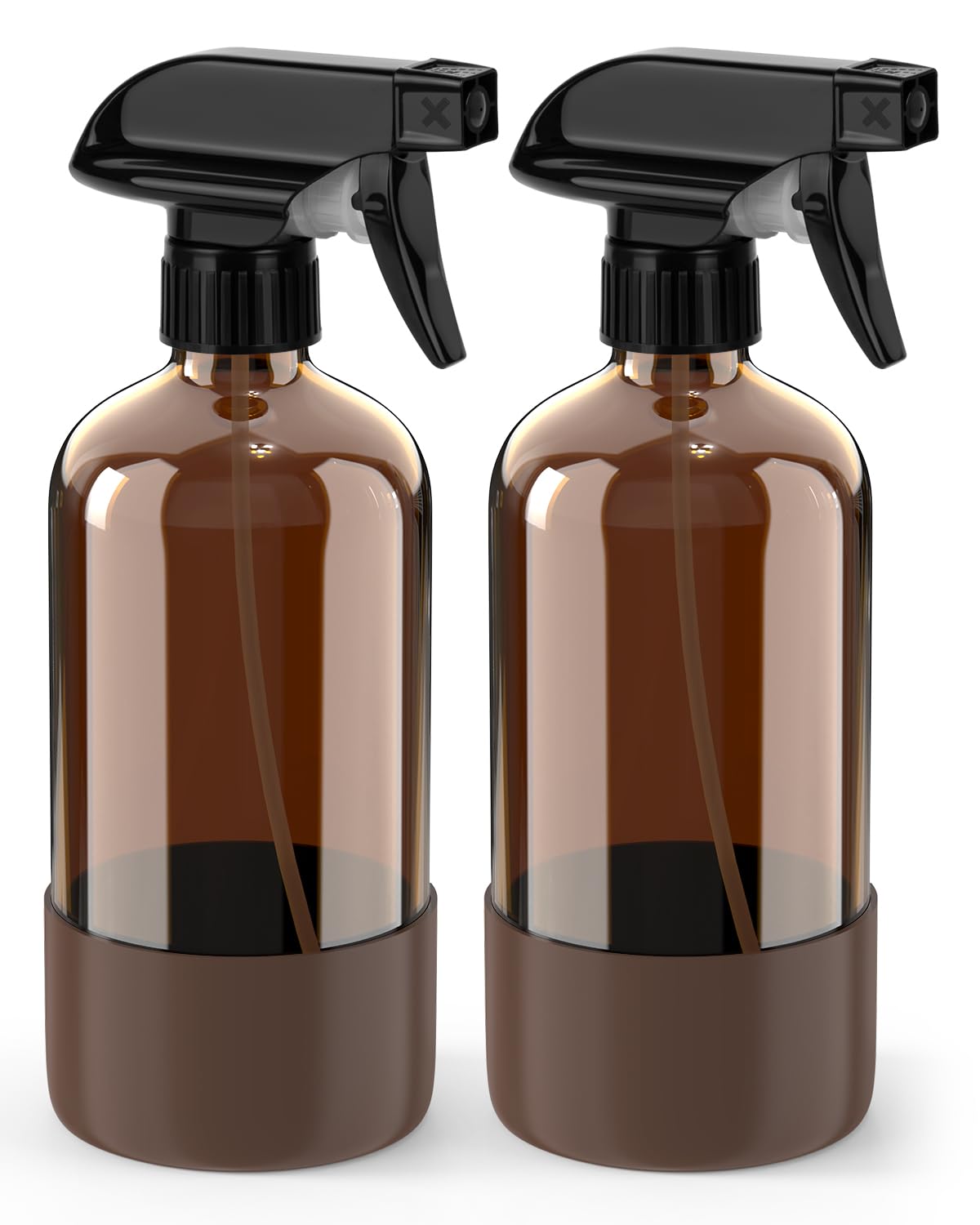 Bontip Amber Glass Spray Bottle front view with silicone sleeve