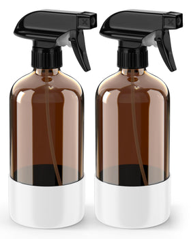 Bontip Amber Glass Spray Bottle front view with silicone sleeve