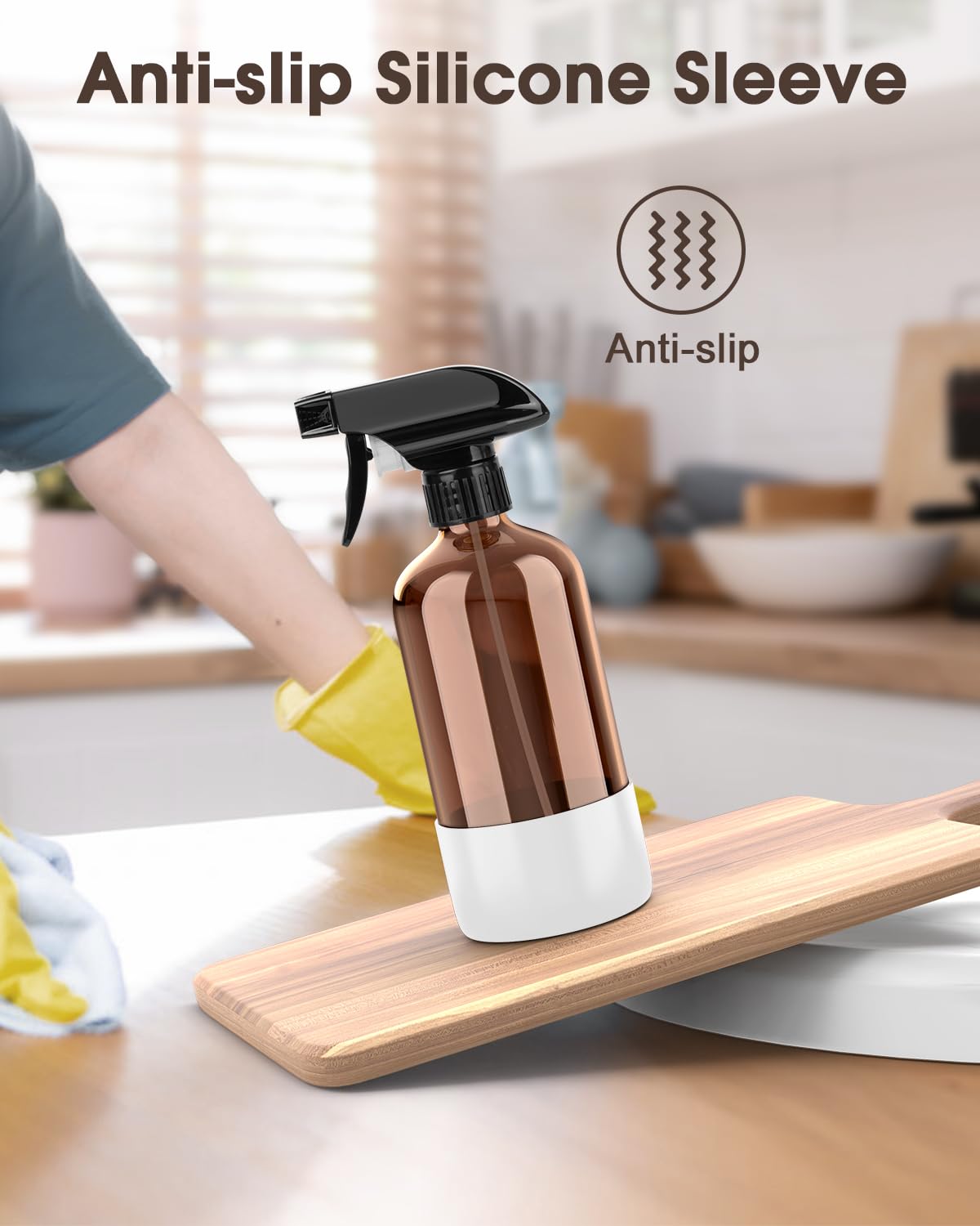 Bontip Amber Glass Spray Bottle in use for watering plants