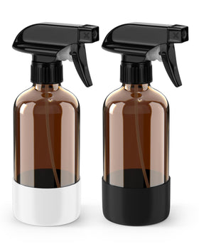 Bontip Amber Glass Spray Bottle Set front view with silicone sleeve