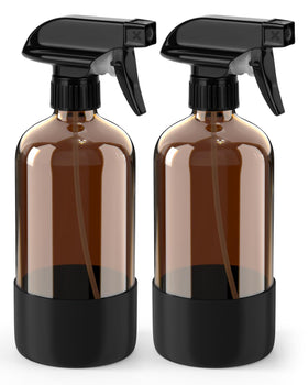 Bontip Amber Glass Spray Bottle Set front view with silicone sleeve