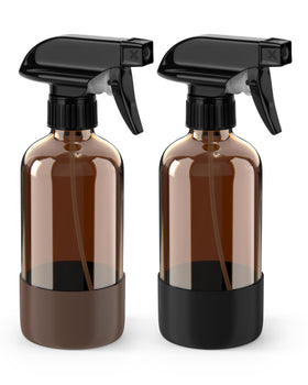 Bontip Amber Glass Spray Bottle Set front view with silicone sleeve