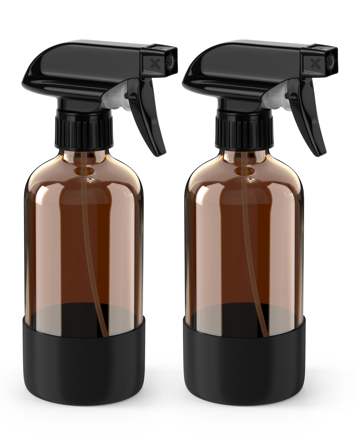Bontip Amber Glass Spray Bottle Set front view with silicone sleeve