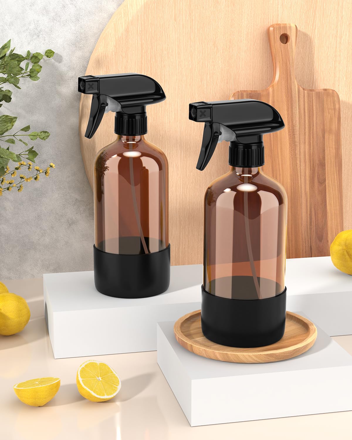 Bontip Amber Glass Spray Bottle Set with cleaning supplies