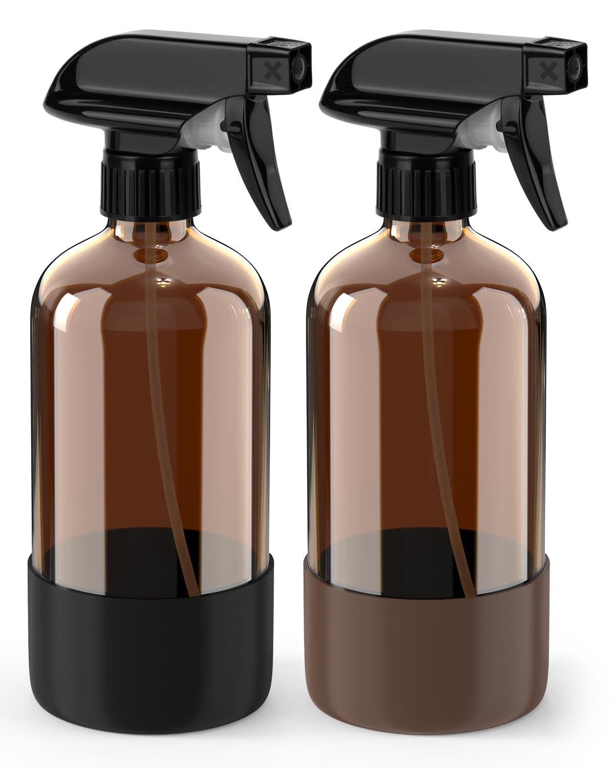 Bontip Amber Glass Spray Bottle Set with silicone sleeve, front view