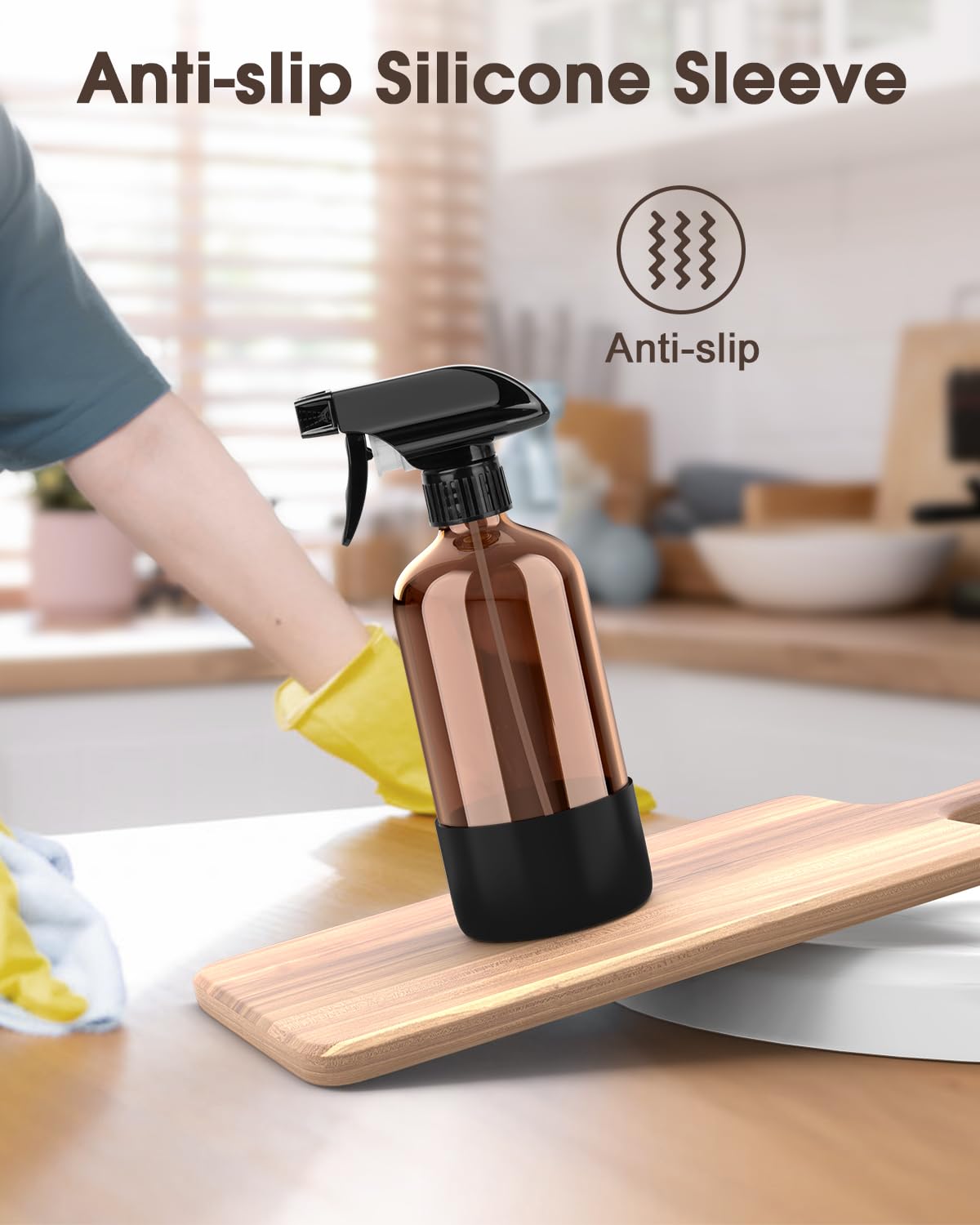 Bontip Amber Glass Spray Bottle showing adjustable nozzle settings