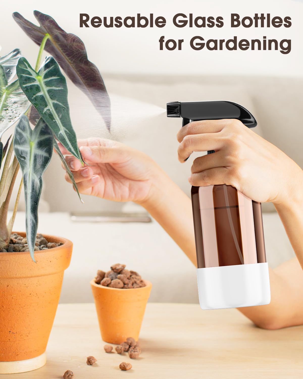 Bontip Amber Glass Spray Bottle with adjustable nozzle settings
