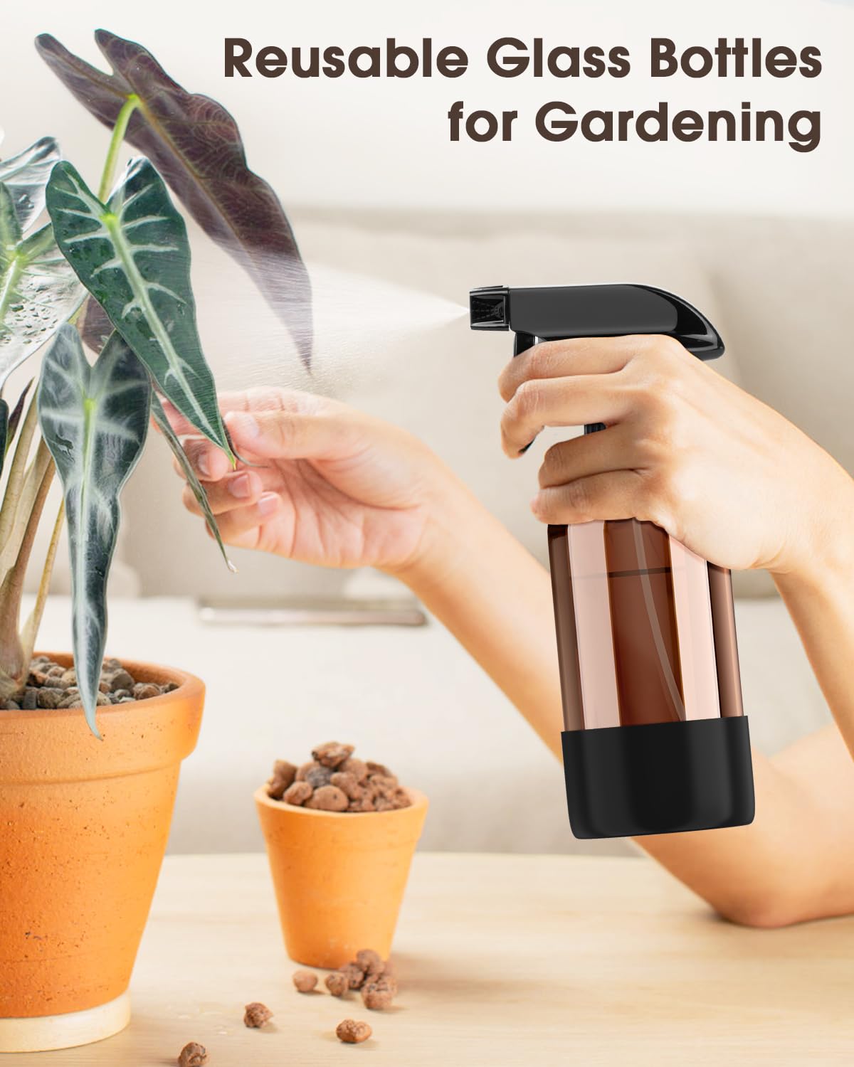 Bontip Amber Glass Spray Bottle with cleaning solution