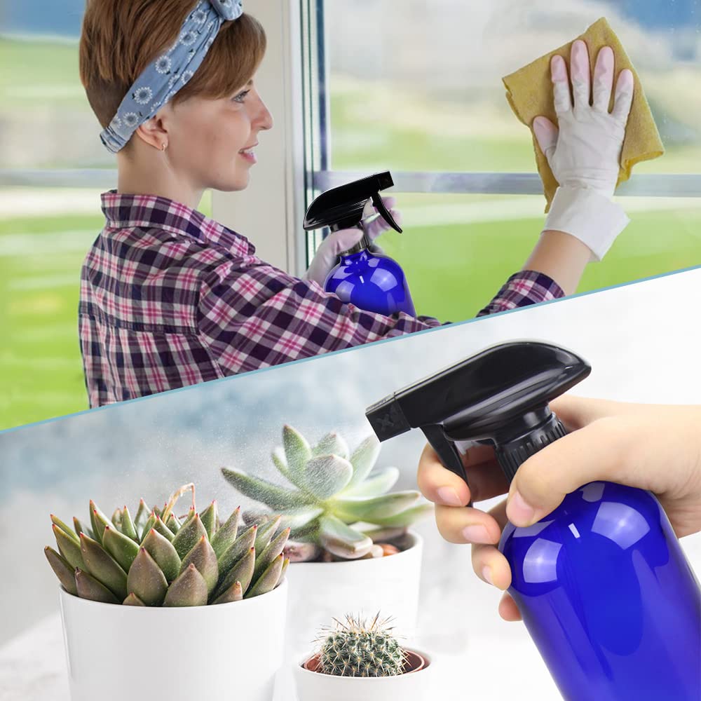 Bontip Blue Glass Spray Bottle in use watering plants