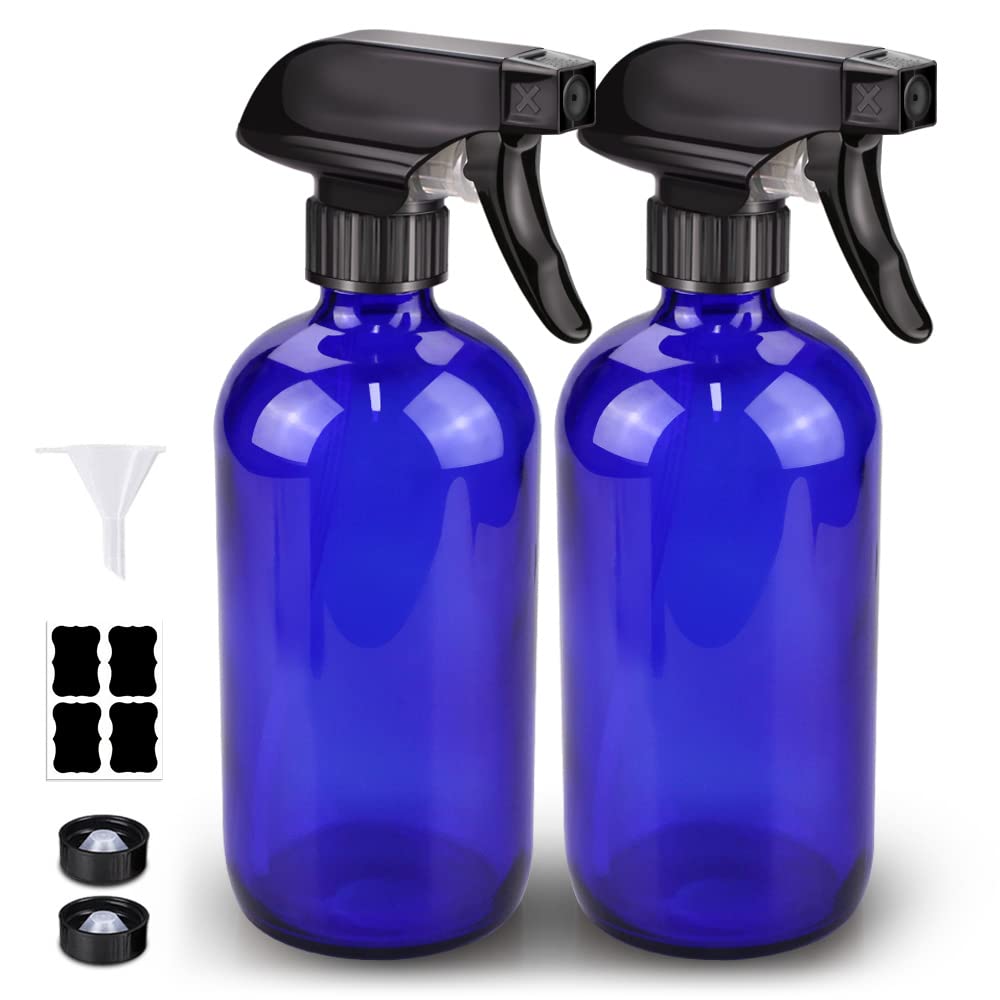 Bontip Blue Glass Spray Bottle Set front view with two bottles