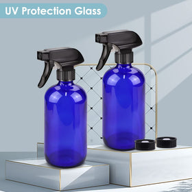 Bontip Blue Glass Spray Bottle with black glass lid