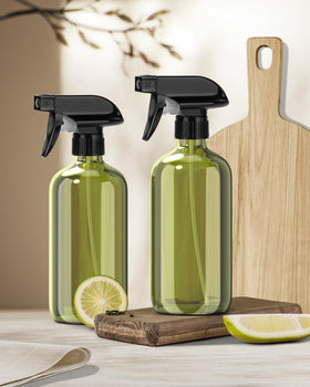 Bontip Glass Spray Bottle 16 oz olive green in kitchen setting