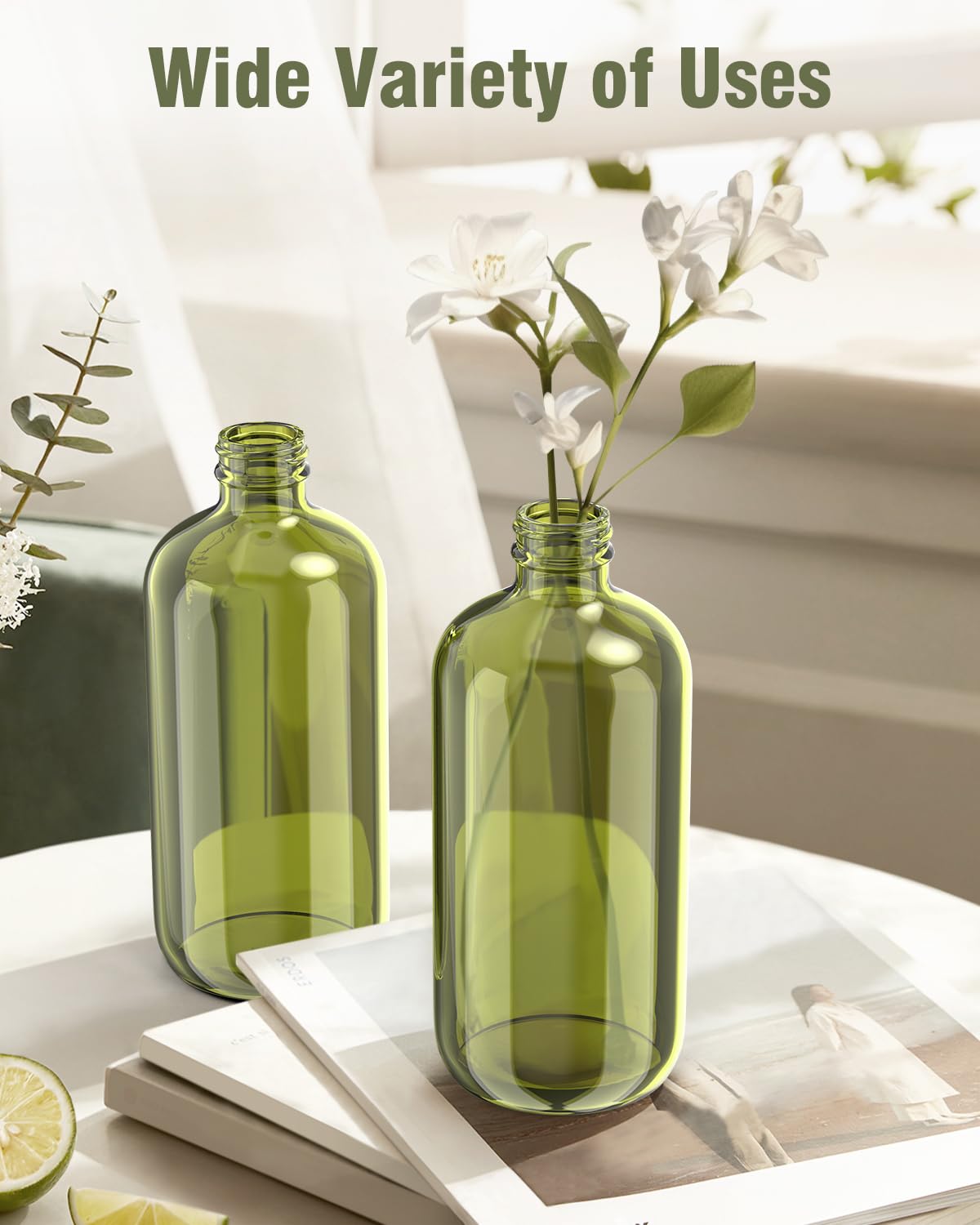Bontip Glass Spray Bottle 16 oz olive green label close-up