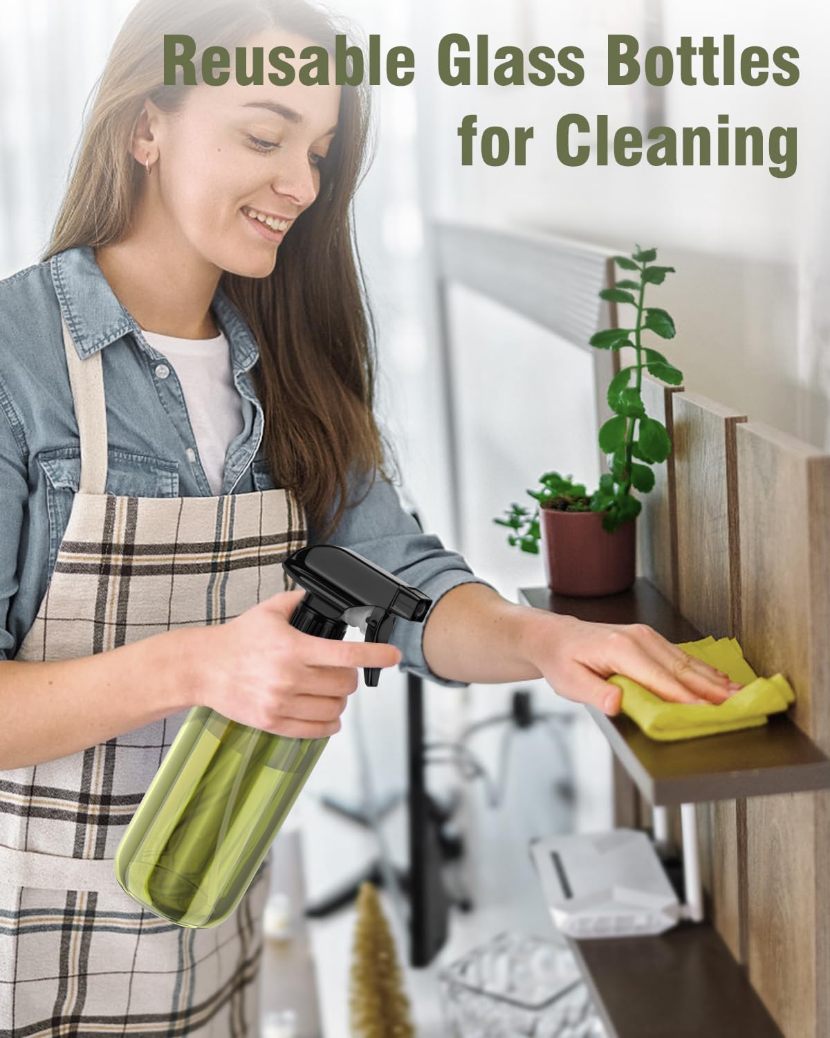 Bontip Glass Spray Bottle 16 oz olive green with essential oils