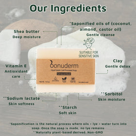 bonuderm All Natural Bar Soap back view, ingredient list