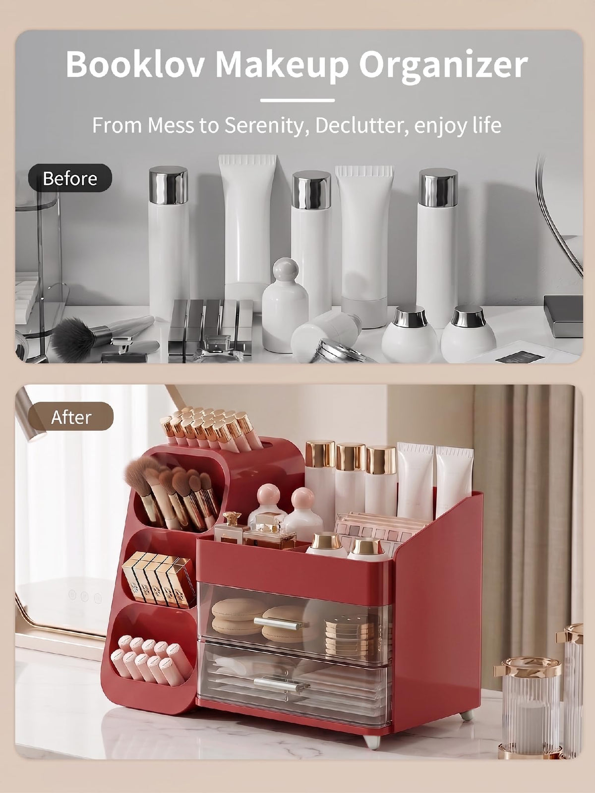 Booklov Large Makeup Organizer compact design on countertop