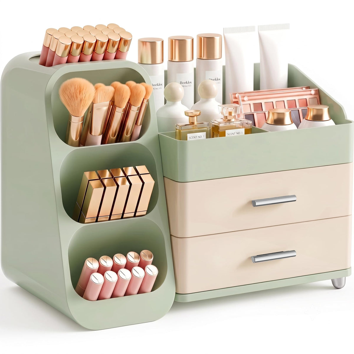Booklov Large Makeup Organizer front view in Green Cream