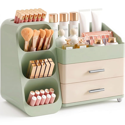 Booklov Large Makeup Organizer front view in Green Cream