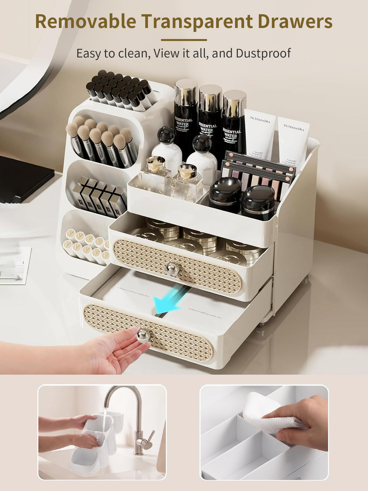 Booklov Large Makeup Organizer in white, top view