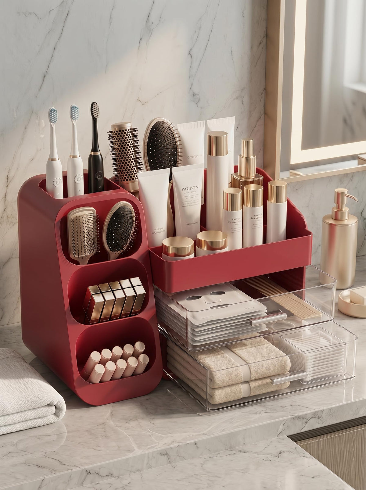 Booklov Large Makeup Organizer top view with lipsticks