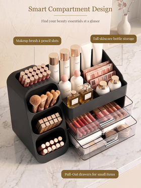 Booklov Large Makeup Organizer with skincare bottles inside