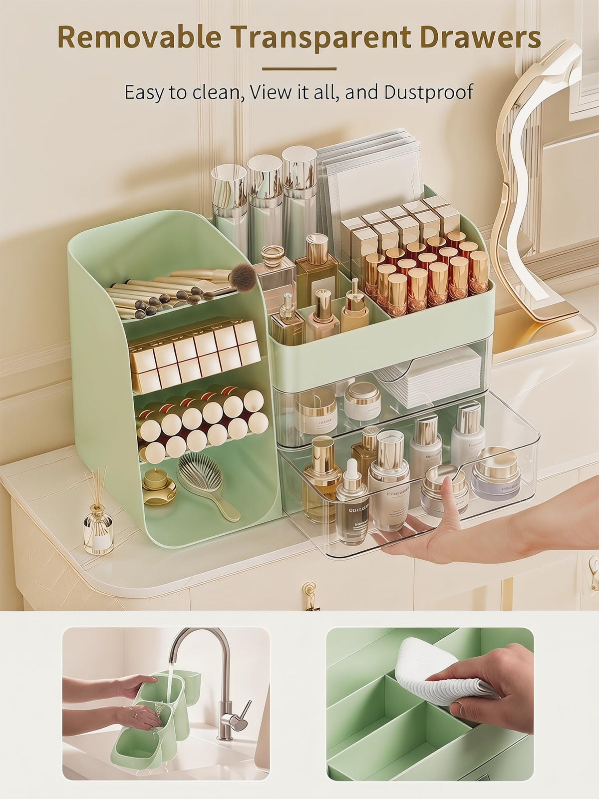 Booklov Small Makeup Organizer with skincare products