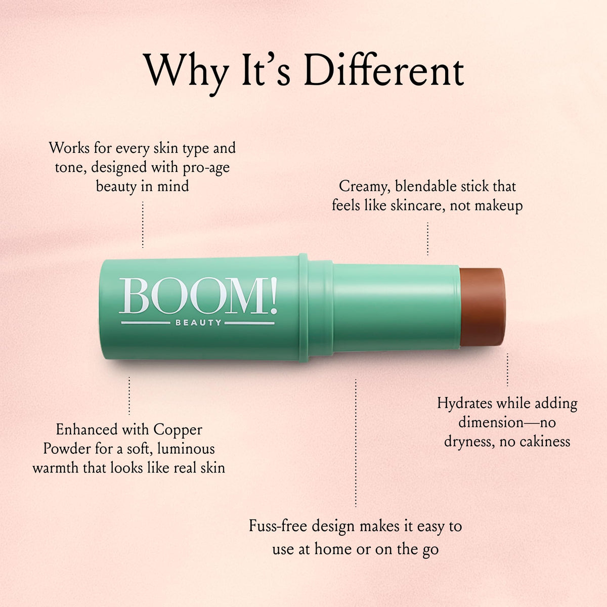 BOOM! Boomstick Bronze cream blush stick applied to cheeks