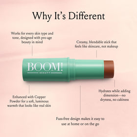 BOOM! Boomstick Bronze cream blush stick applied to cheeks
