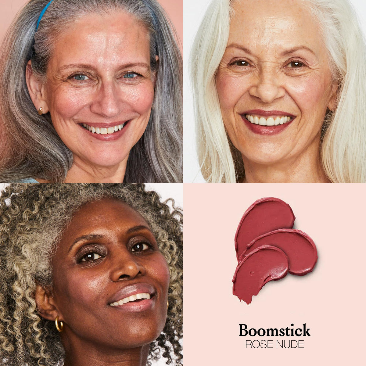 BOOM! by Cindy Joseph Boomstick Rose Nude® Cream Blush on model's cheeks