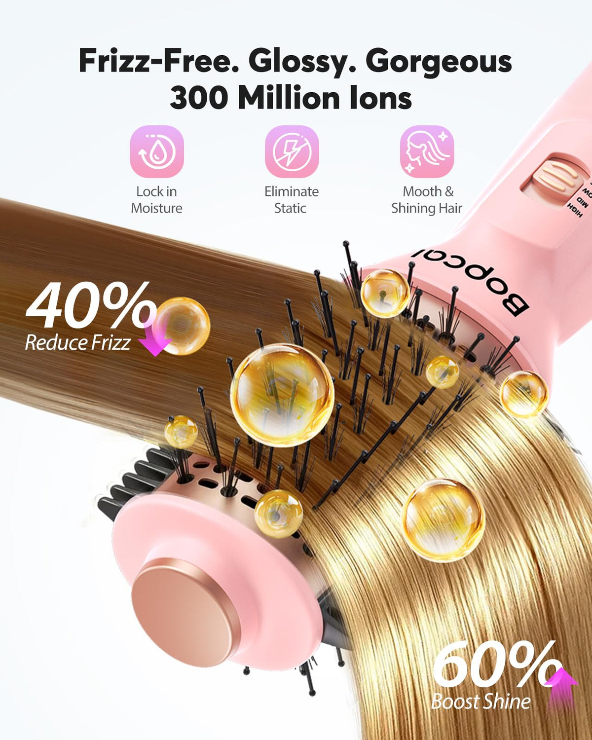 Bopcal Travel Hair Dryer Brush being used on medium-length hair