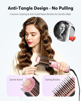 Bopcal Travel Hair Dryer Brush demonstrating volumizing effect