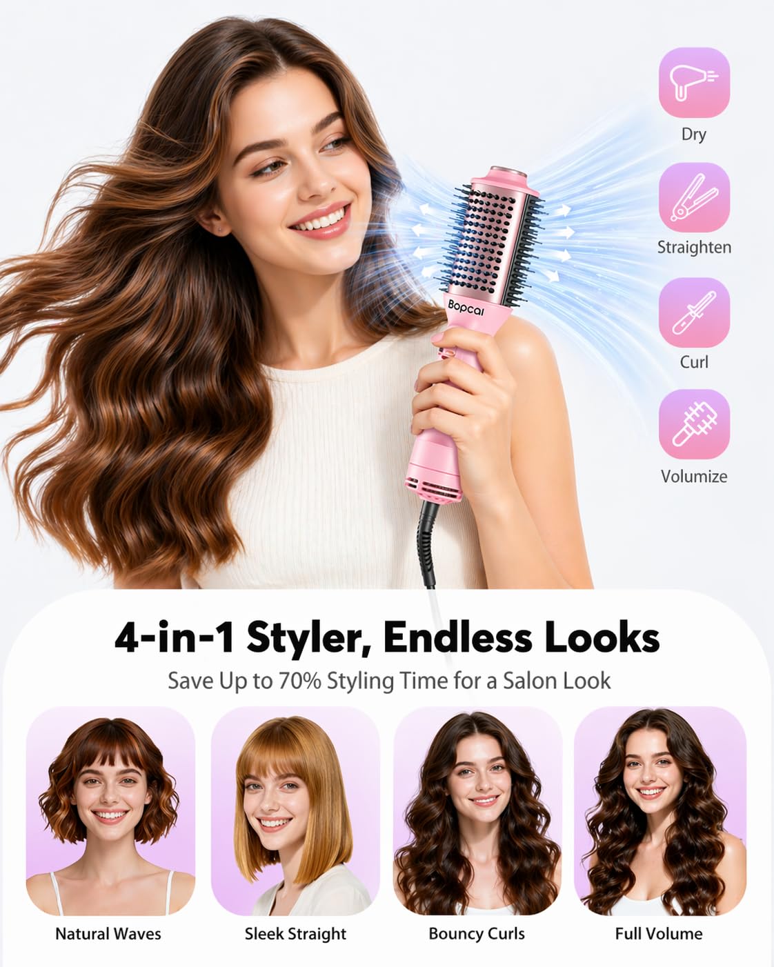 Bopcal Travel Hair Dryer Brush in a travel bag