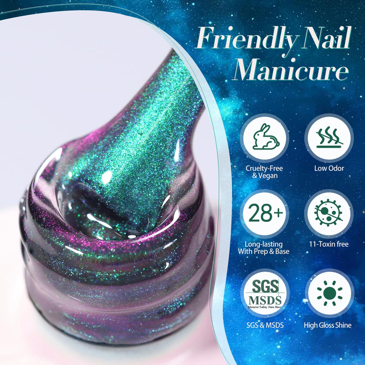 Born Pretty 15ml Chameleon Cat Magnetic Gel Polish Sway Sea with glitter background
