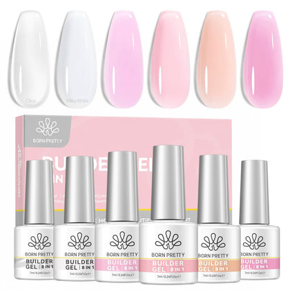 Born Pretty 8 in 1 Builder Gel Nail Polish Set six colours packaging