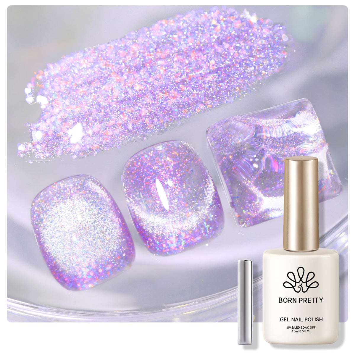 Born Pretty Aurora Glitter Purple Cat Magnetic Nail Polish bottle side view