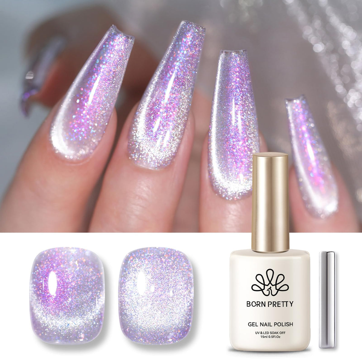 Born Pretty Aurora Glitter Purple Cat Magnetic Nail Polish front view