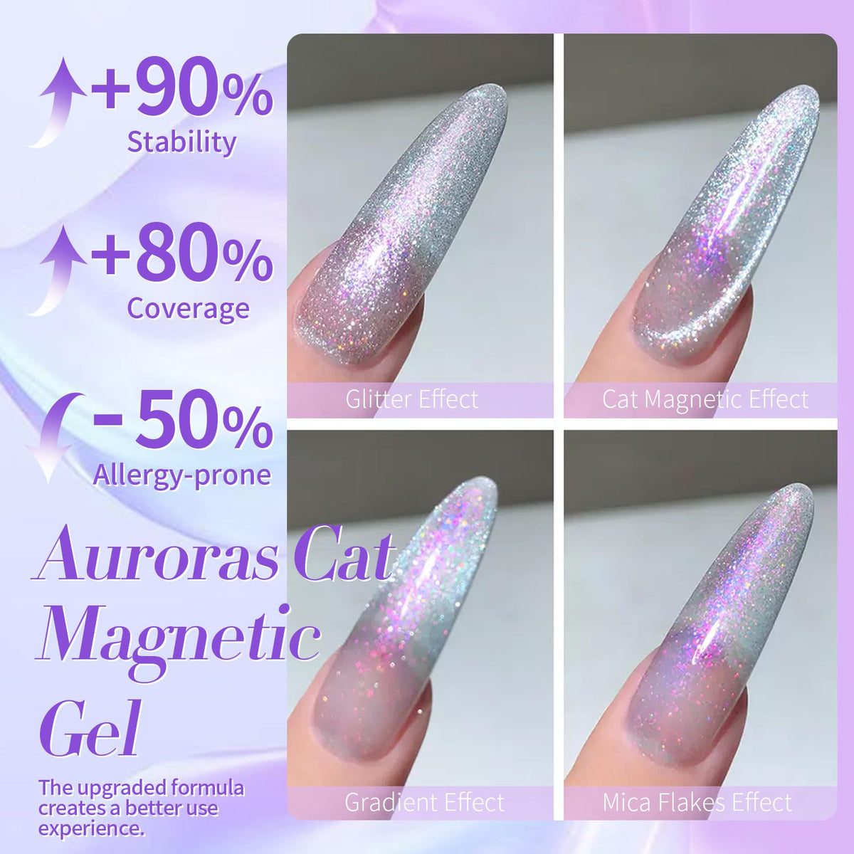 Born Pretty Aurora Glitter Purple Cat Magnetic Nail Polish in use
