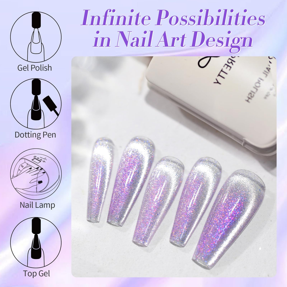 Born Pretty Aurora Glitter Purple Cat Magnetic Nail Polish with nail art accessories