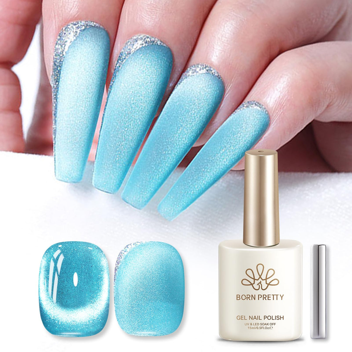 Born Pretty Blue Cat Magnetic Eye Gel Nail Polish 15ML bottle front view