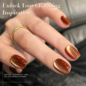 Born Pretty Brown Moonlight Cat Magnetic Gel Nail Polish applied on nails